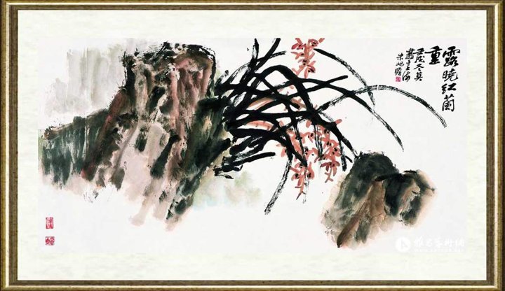 朱屺瞻_露晓红兰重_br_Red and Blue at Daybreak